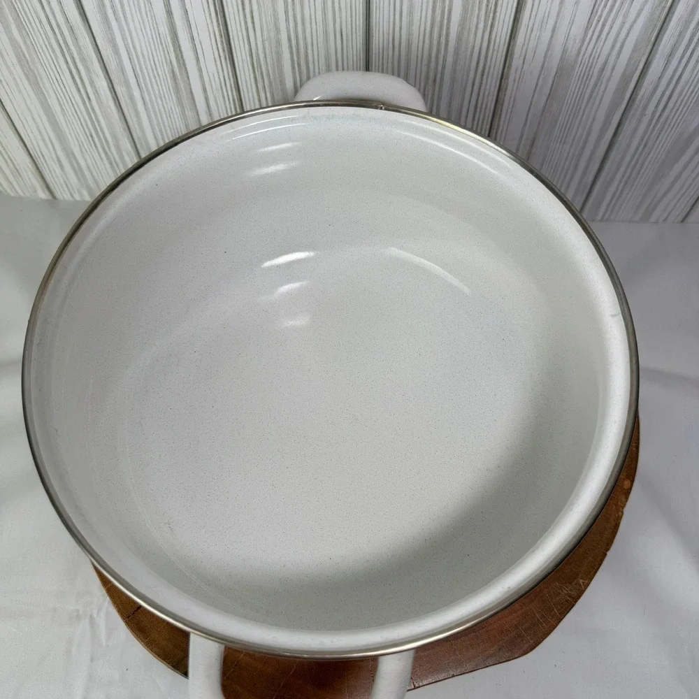 Vintage 70's Harvest Blossom Porcelain Enamel Cookware Stock Pot RETRO‎